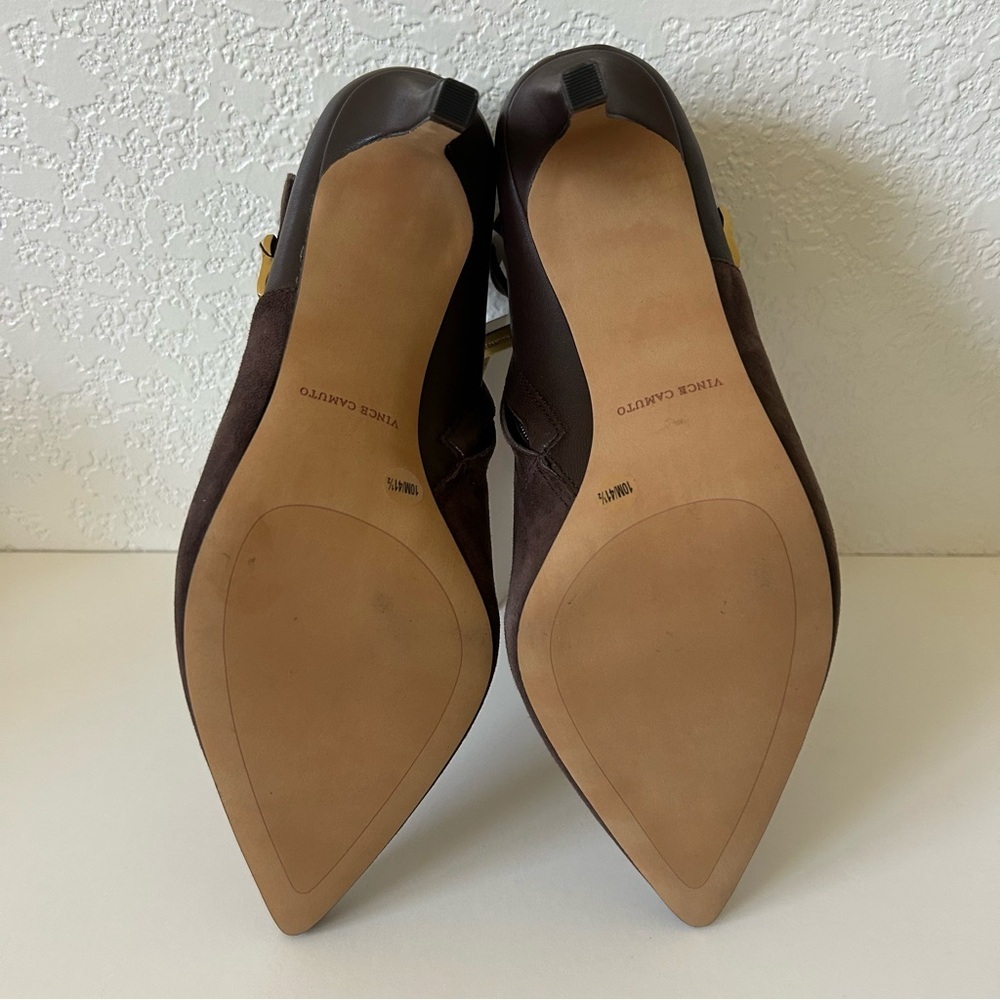 Vince Camuto Kreitha Leather Suede Stiletto Heels Booties in Root Beer Brown - Picture 7 of 8